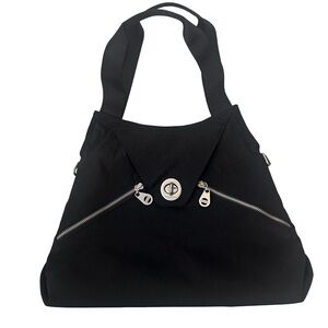 Baggallini Madrid Black Nylon Versatile Shoulder Bag with Silver Hardware
